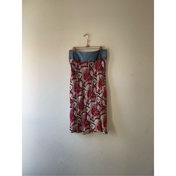 Y2k denim lace up paisley‎ floral midi skirt size 8 bratz boho - Picture 3 of 6